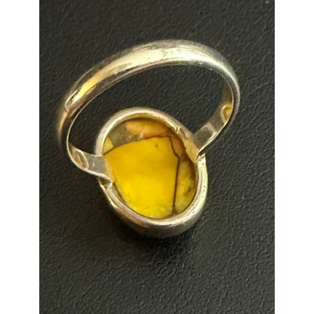 Sterling Silver Ring Turquoise Honey Dahlia Yellow Southwest Bezel 925 Size 7.5 - Picture 9 of 11